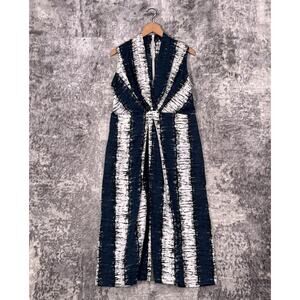 By Malene Birger Jumpsuit 40 / US 8 Womens Blue Patterned Cotton Shawl Wide Leg